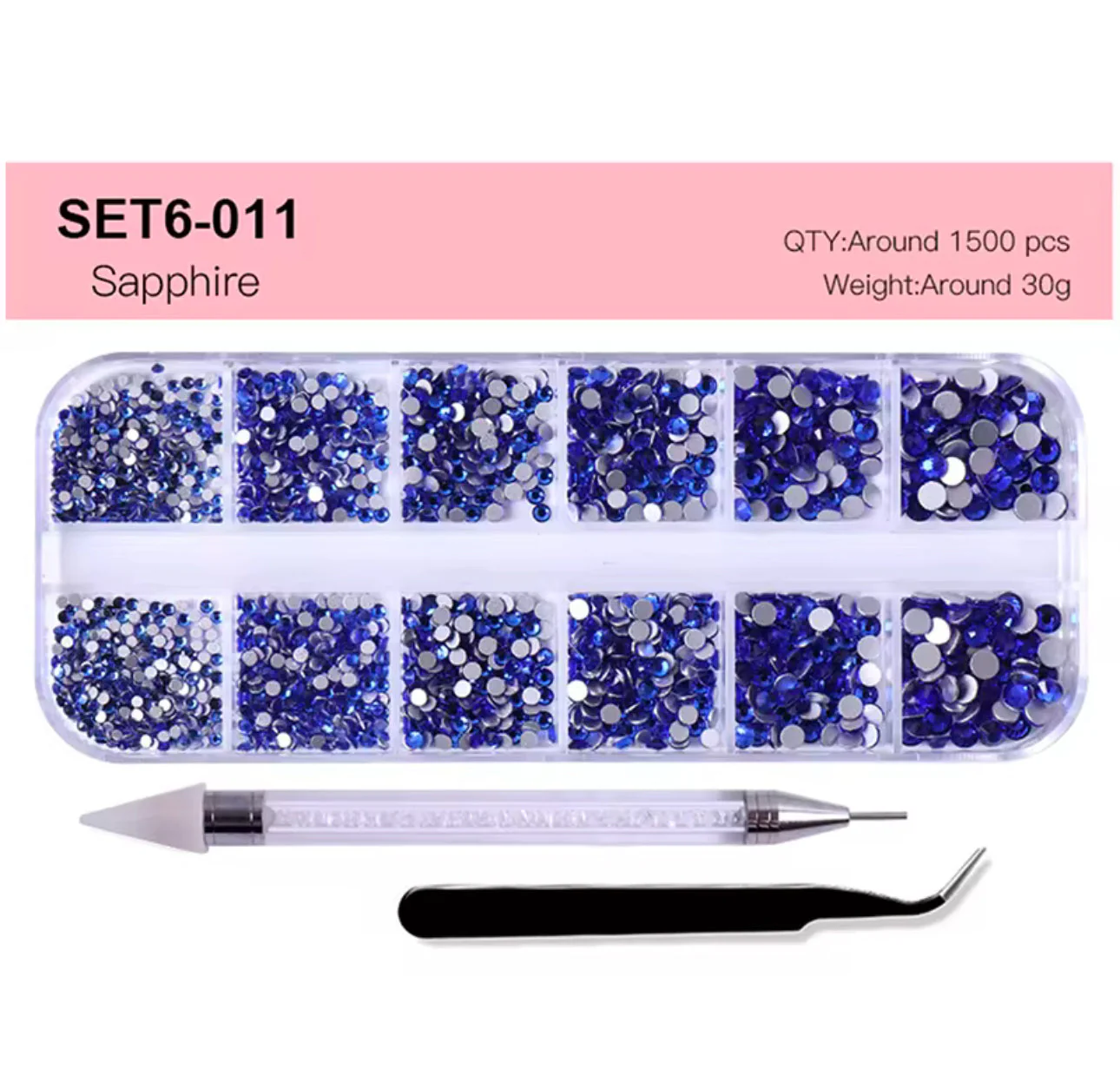 12 Grid Rhinestone Pack with Pen & Tweezer - Image 2
