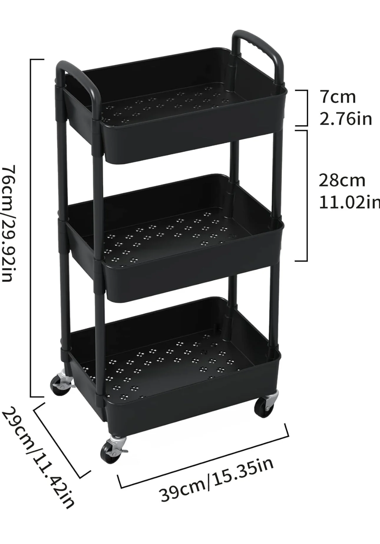 3 Tier Plastic Rolling Utility Cart - Image 2