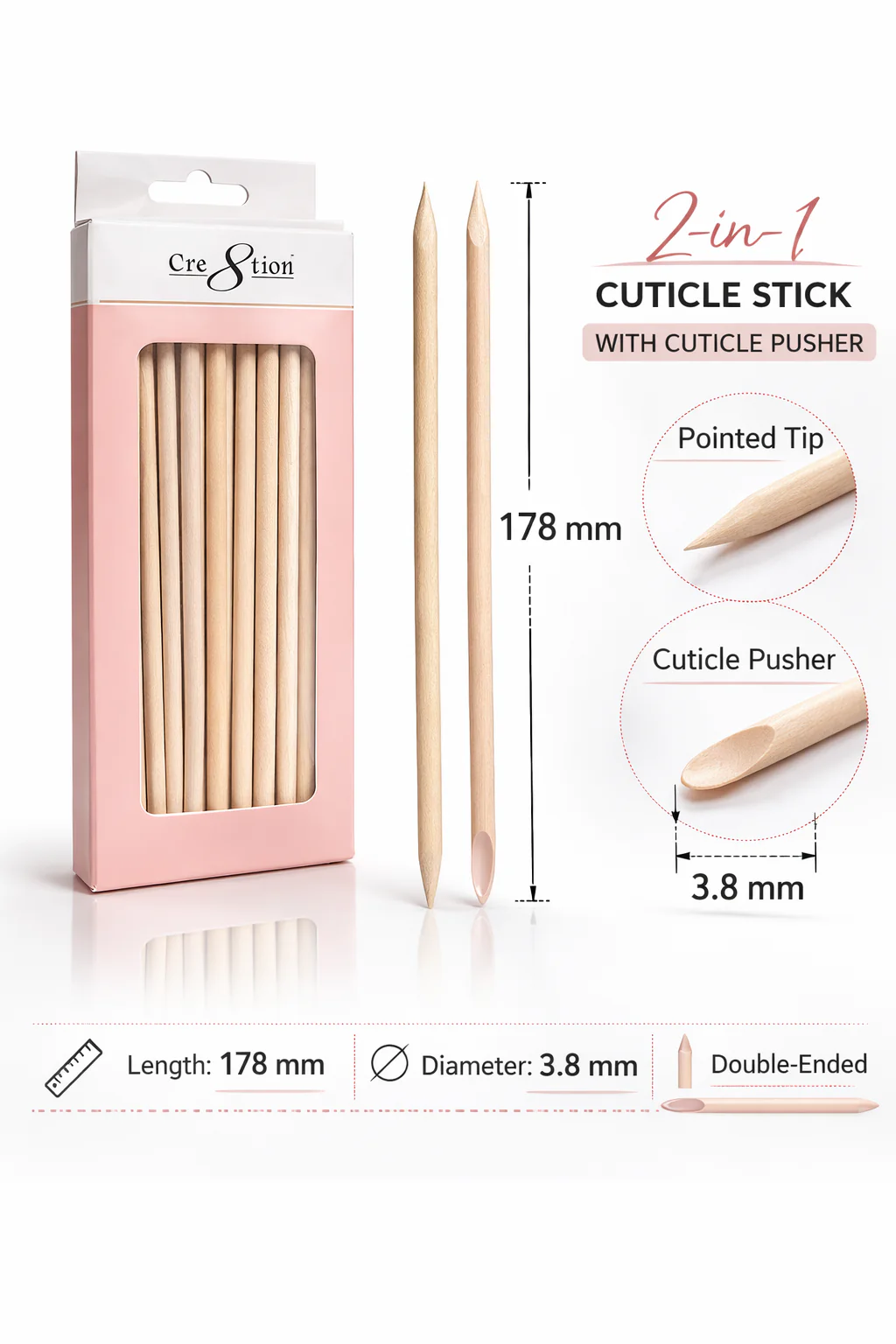 Cre8tion Cuticle Wood Stick 178*3.8mm 250pc - Image 2
