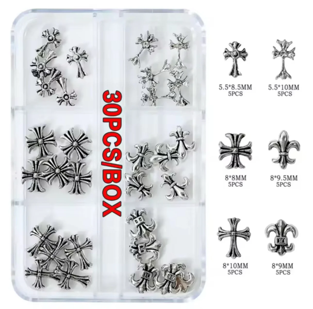 Cross & Rhinestone Nail Charm Set - Image 2