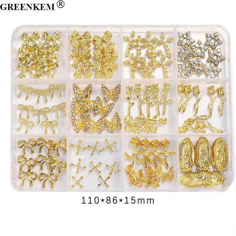 Gold Nail Charms 12 Grid Pack
