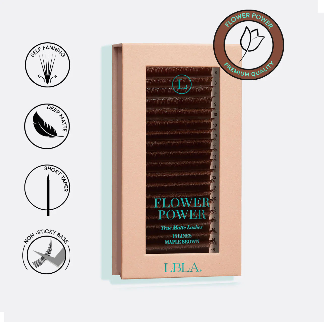 LBLA Flower Power True Matte Lashes 0.03mm - Maple Brown Individual Lash Extensions (18 lines)