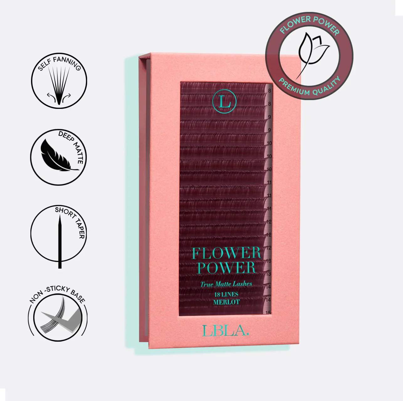 LBLA Flower Power True Matte Lashes 0.03mm - Merlot Burgundy Brown Lash Extensions (18 lines)