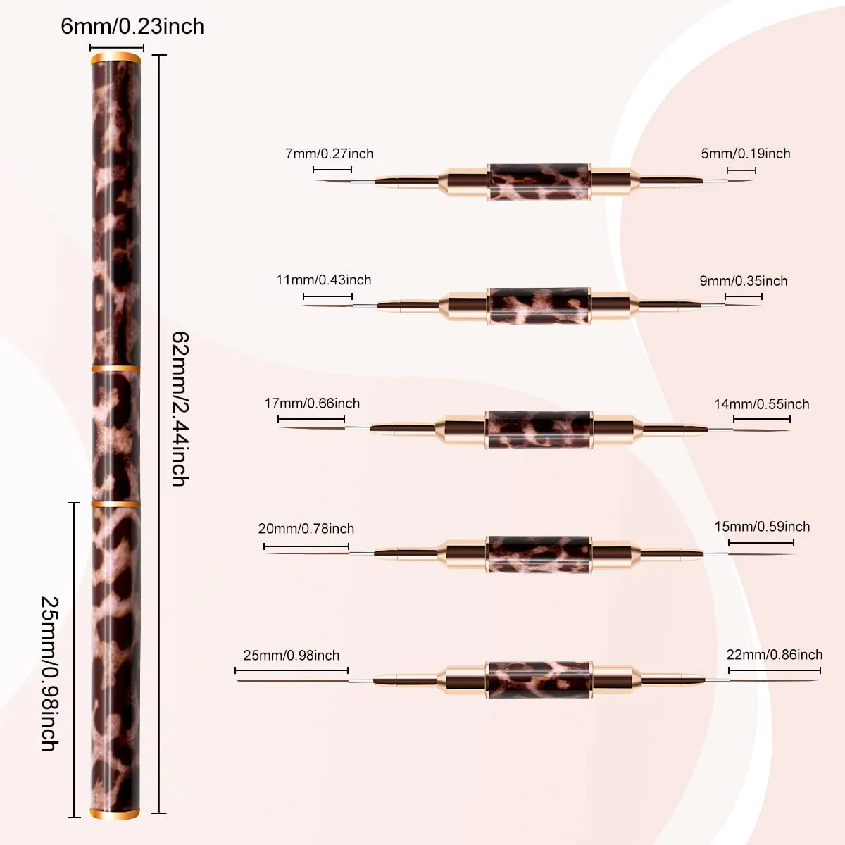 Leopard Nail Art Brush 5pc