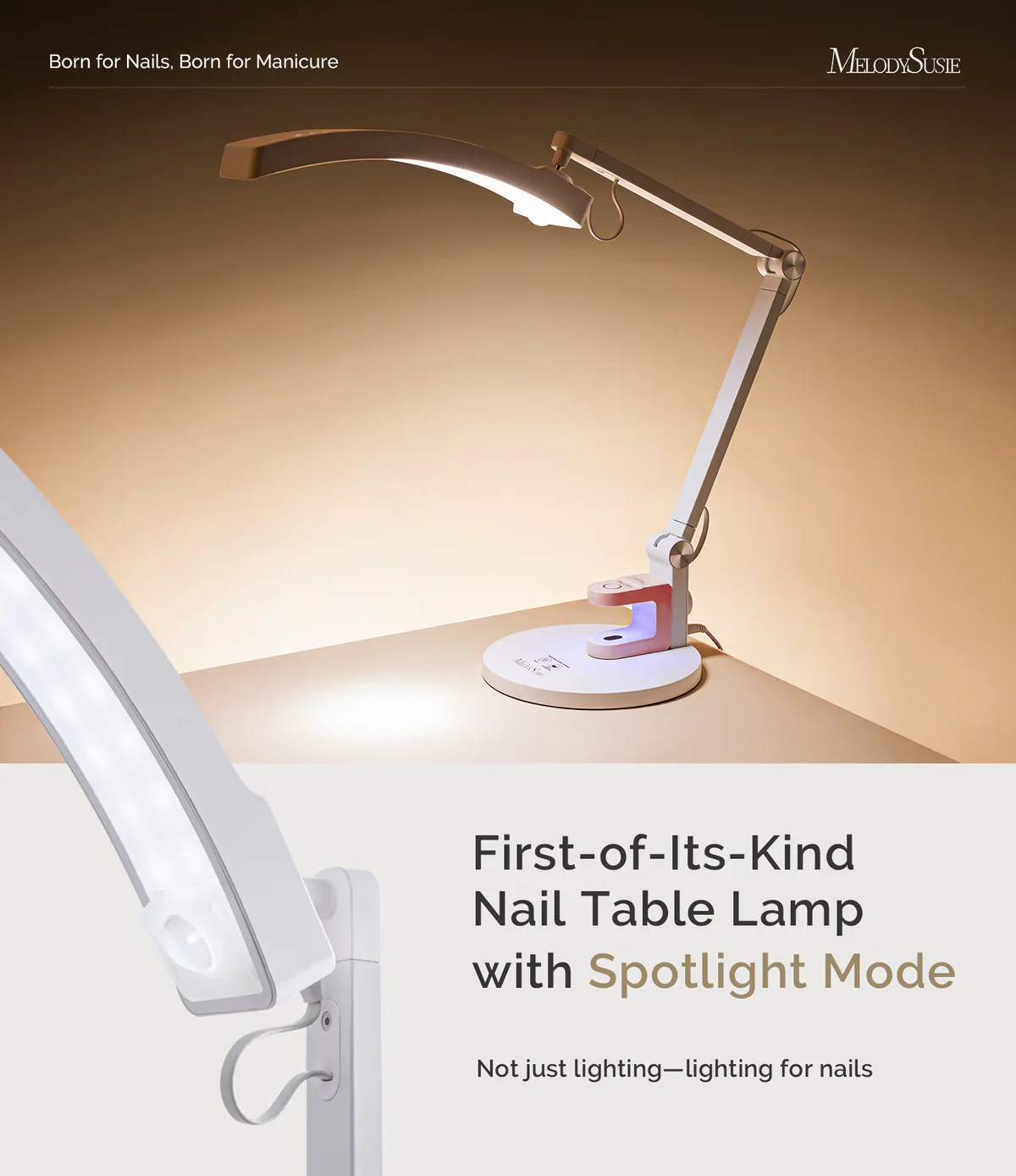 MelodySusie S-Pro29G Nail-Focused 3-Mode Manicure Table Lamp with White Mini Nail Lamp - Image 2