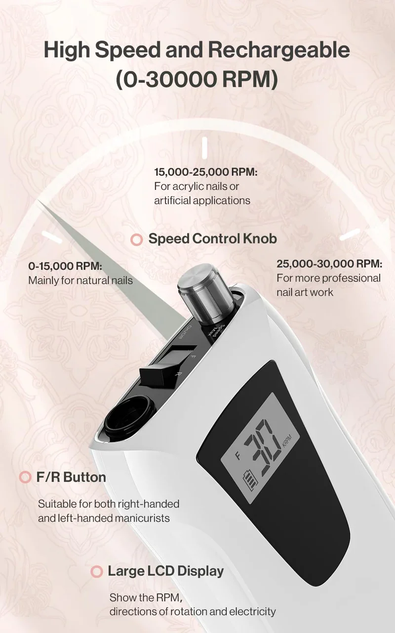 MelodySusie Selene(SC320D) Rechargeable Nail Drill 30,000 RPM - Image 4