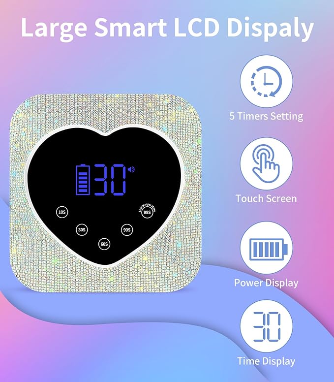 Rechargeable Heart Shaped UV LED Nail Lamp With Rhinestones & Pearls - Image 3